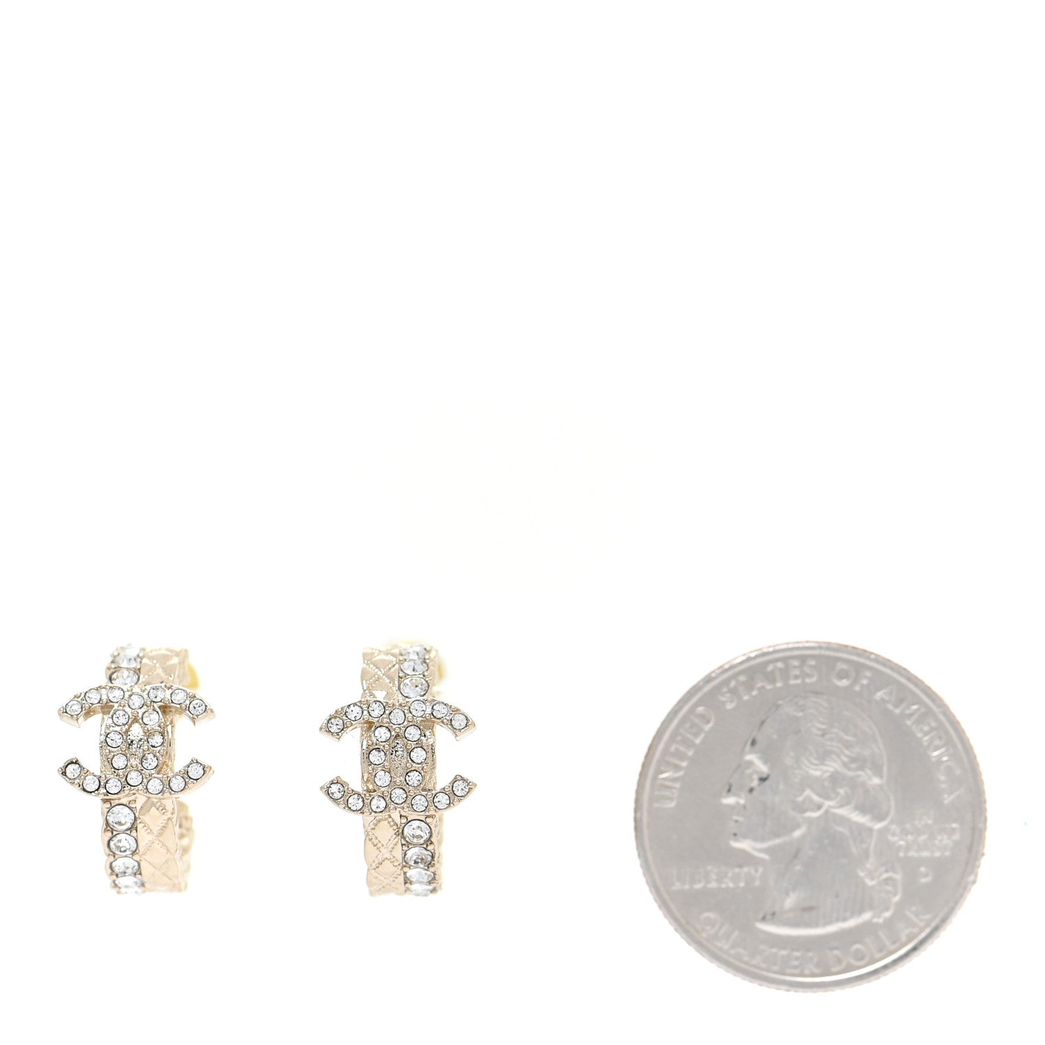 Chanel Metal Crystal Quilted CC Hoop Earrings Gold 2 of 5