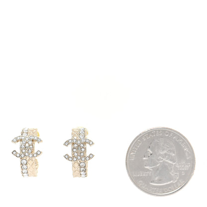 Chanel Metal Crystal Quilted CC Hoop Earrings Gold 2 of 5