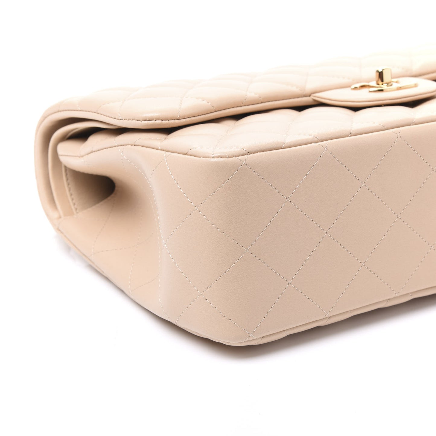 Lambskin Quilted Jumbo Double Flap Light Beige