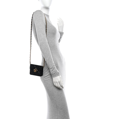 Chanel Lambskin Quilted Diamond Lock Card Holder On Chain Black 2 of 11
