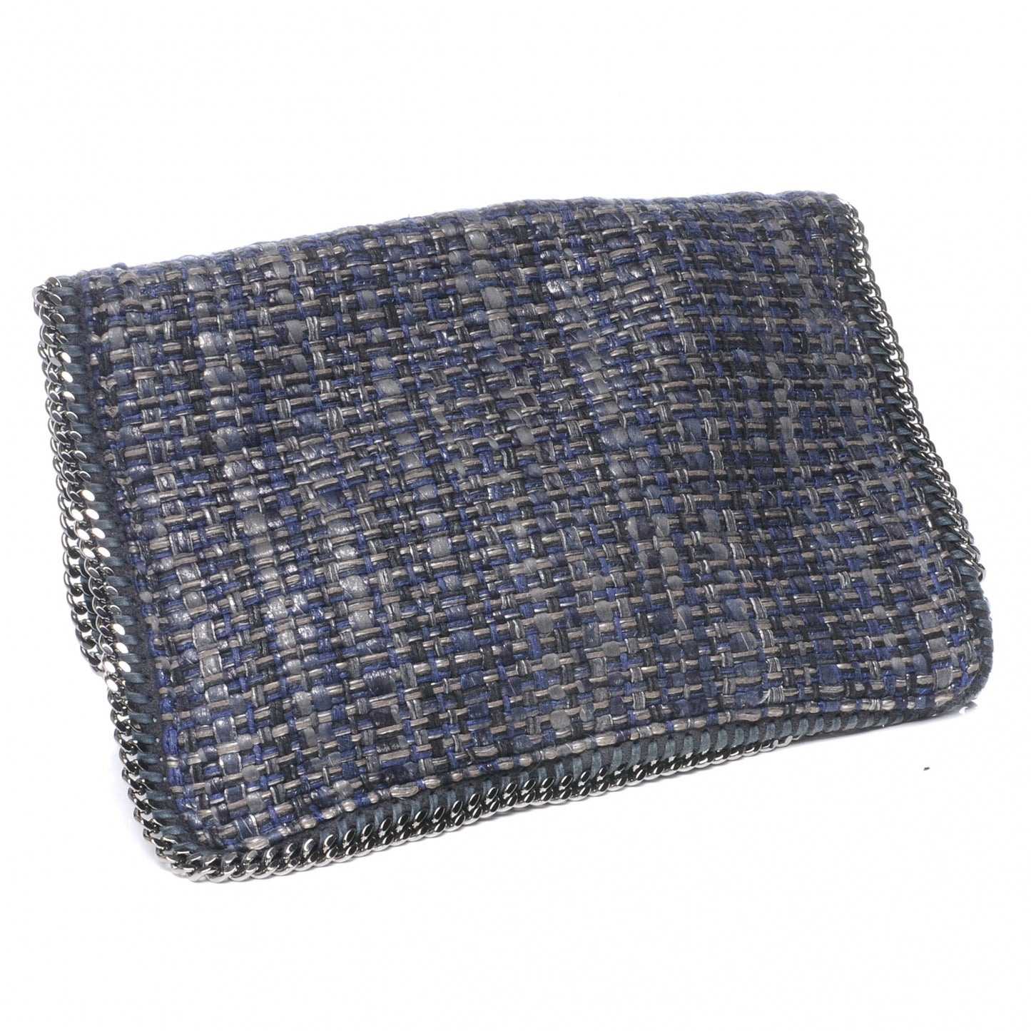 Woven Boucle Fold Over Falabella Clutch Blue