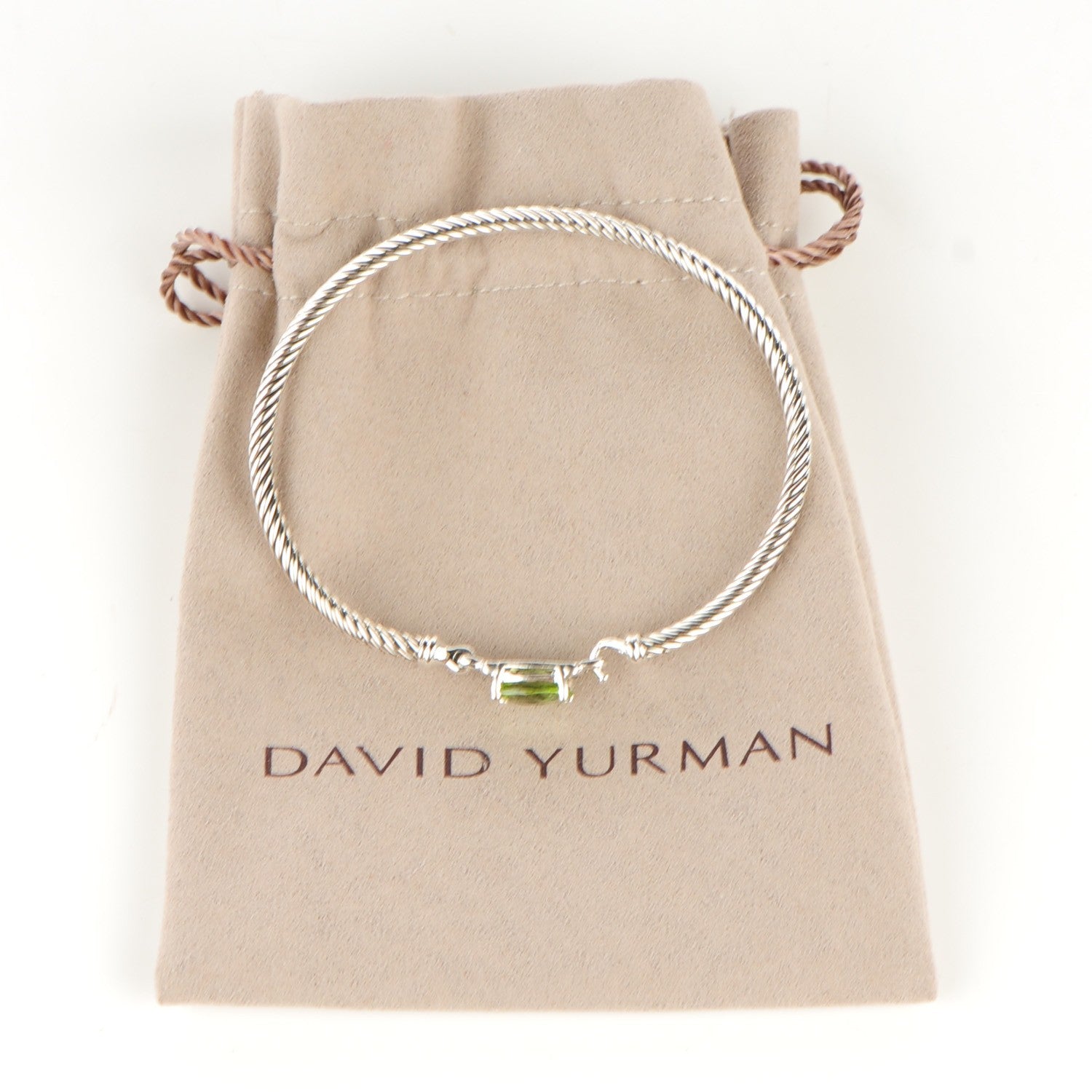 David Yurman Sterling Silver Diamond Peridot 3mm Petite Wheaton Bracelet 7 of 7