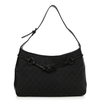 Gucci Monogram Canvas Horsebit Drawstring Hobo Dark Brown 1 of 10