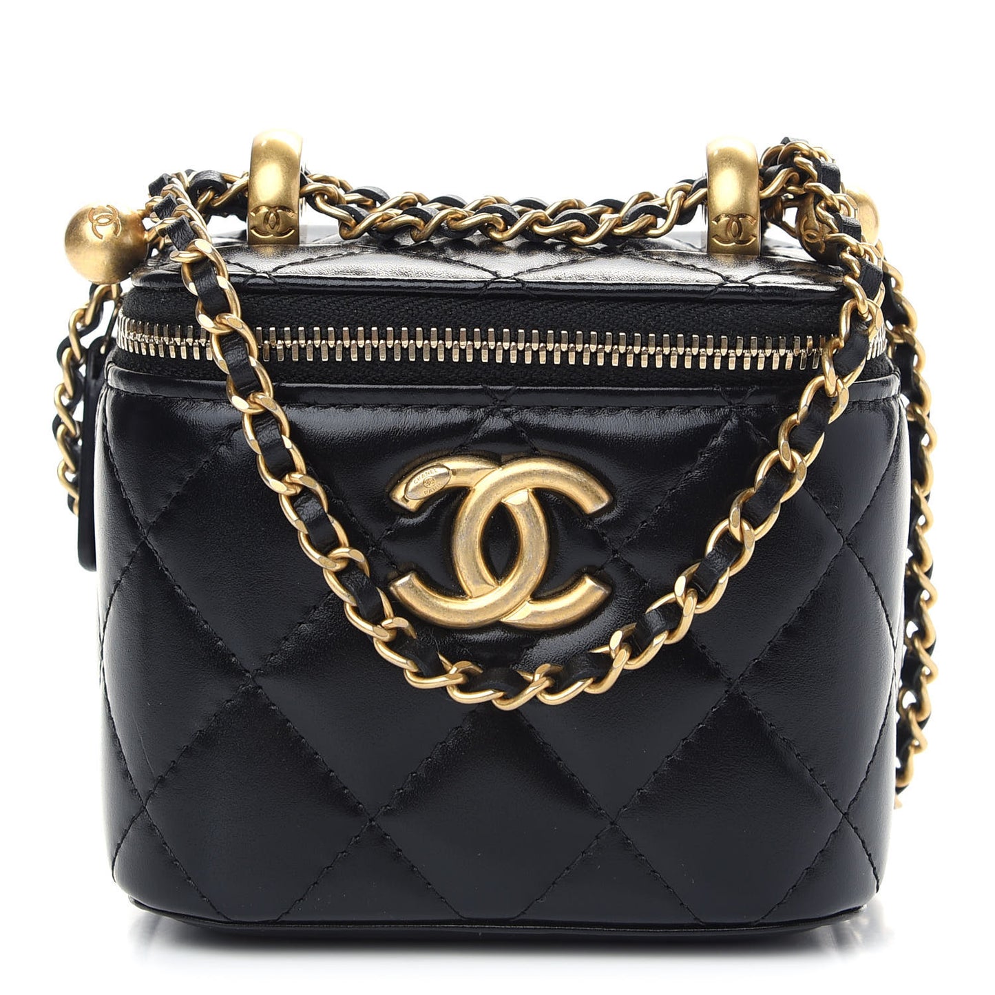 Calfskin Quilted Mini Perfect Fit Vanity Case With Chain Black