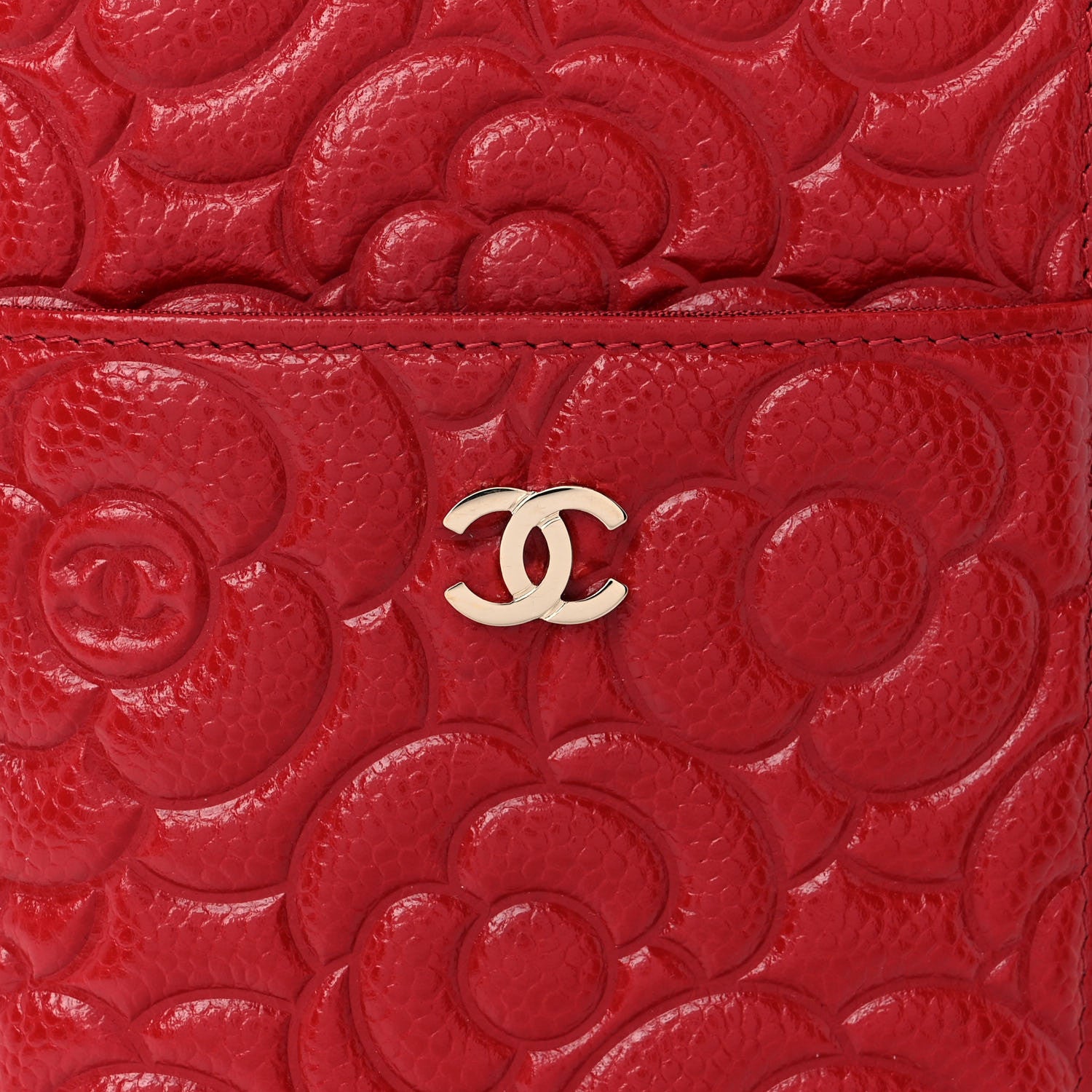 Chanel Caviar Camellia Embossed Classic Flat Wallet Pouch Red 8 of 9