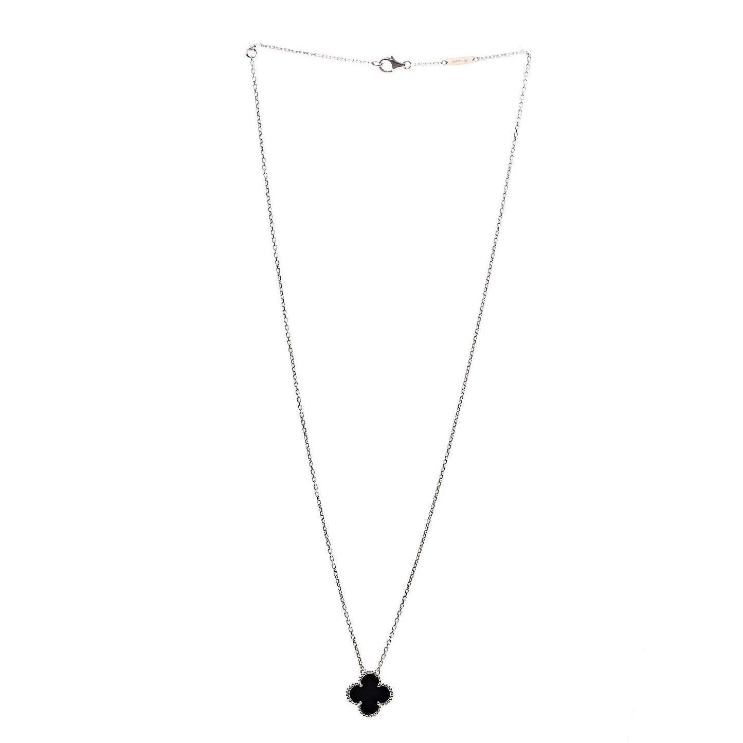 18K Yellow Gold Black Onyx Vintage Alhambra Pendant Necklace