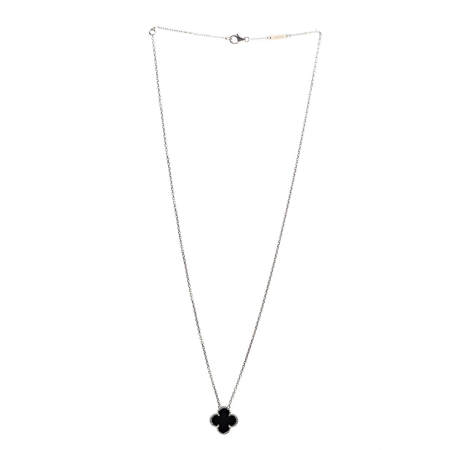 Van Cleef & Arpels 18K Yellow Gold Black Onyx Vintage Alhambra Pendant Necklace 3 of 6