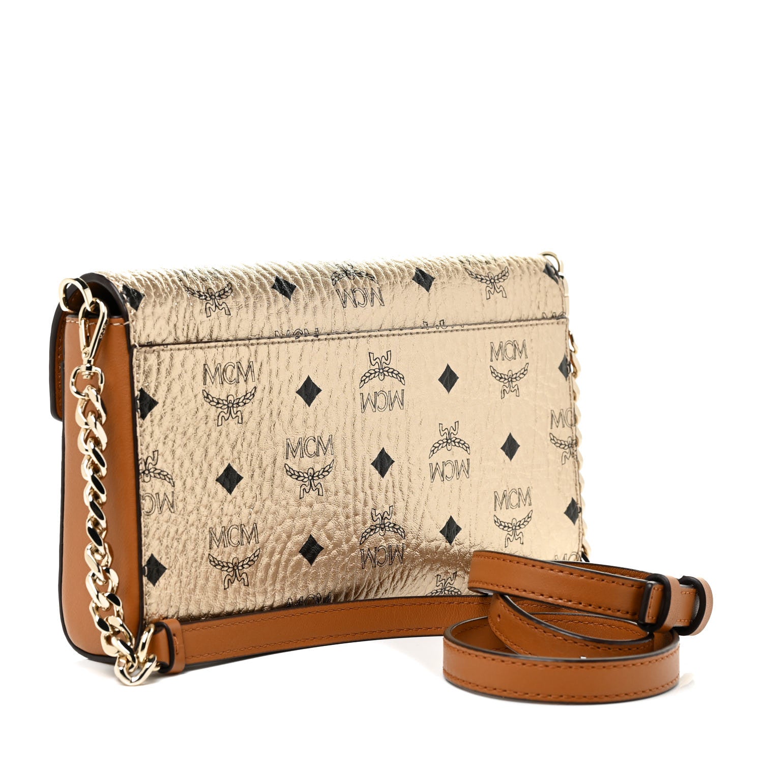 MCM Metallic Visetos Medium Millie Crossbody Bag Berlin Gold 5 of 27