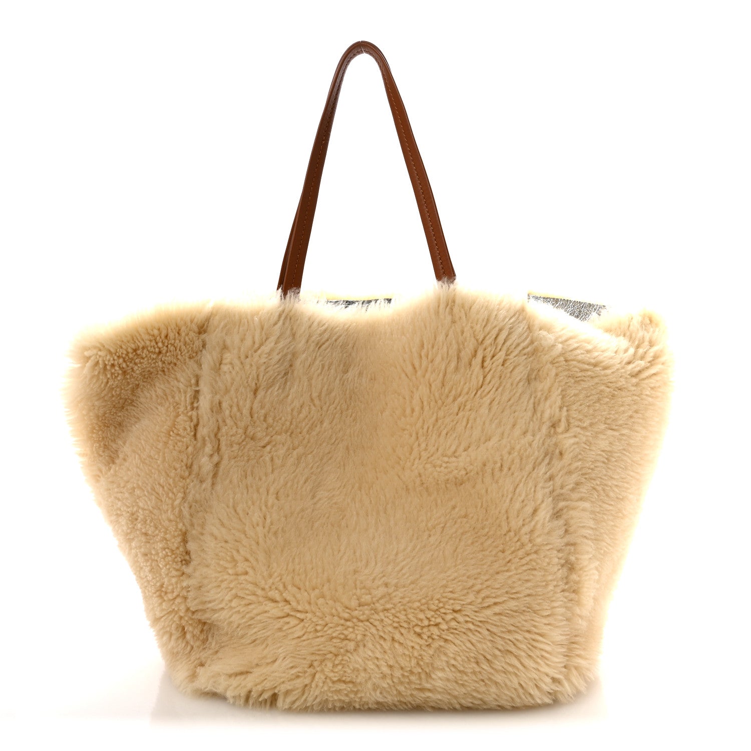 Celine Metallic Lambskin Shearling Medium Phantom Cabas Reversible Tote Natural Silver 13 of 20