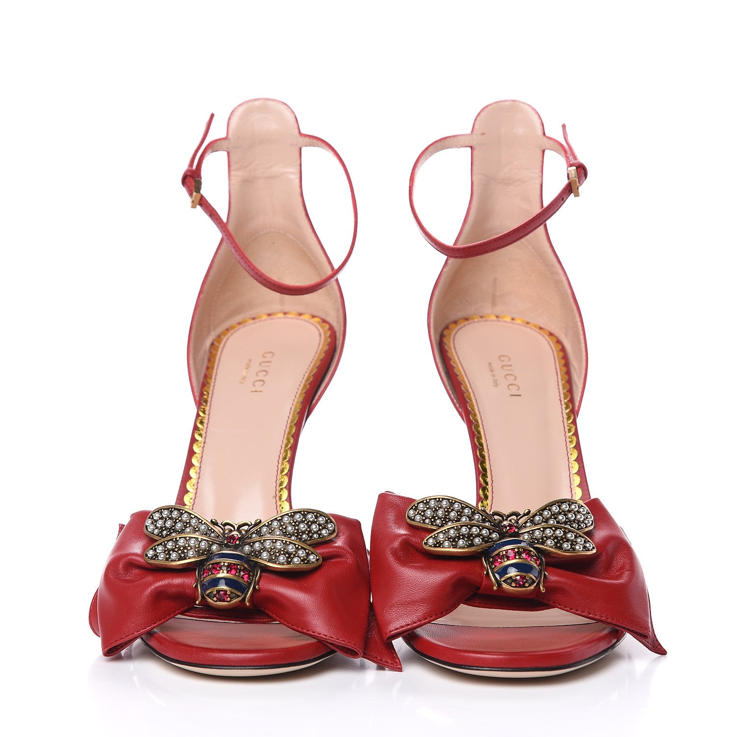 Gucci Nappa Crystal Queen Margaret High Heel Sandals 38.5 Hibiscus Red 2 of 9