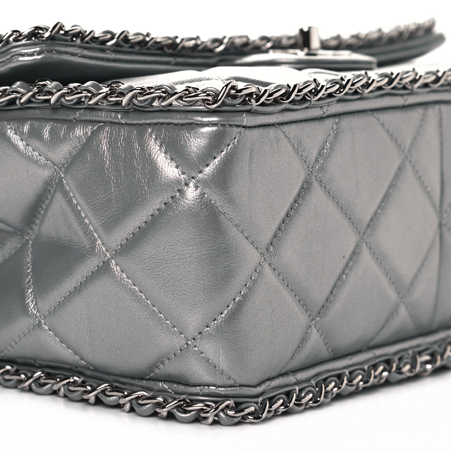 Chanel Metallic Lambskin Medium Chain All Over Flap Silver 9 of 11