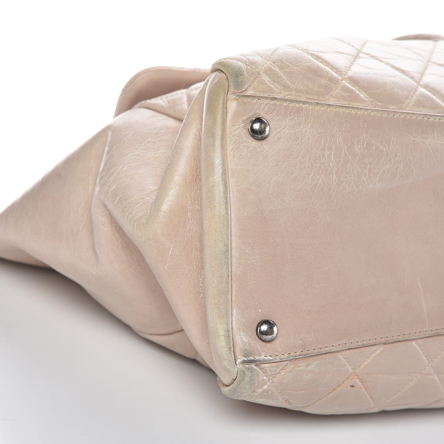 Glazed Calfskin Quilted Large Duo Color Tote Light Pink