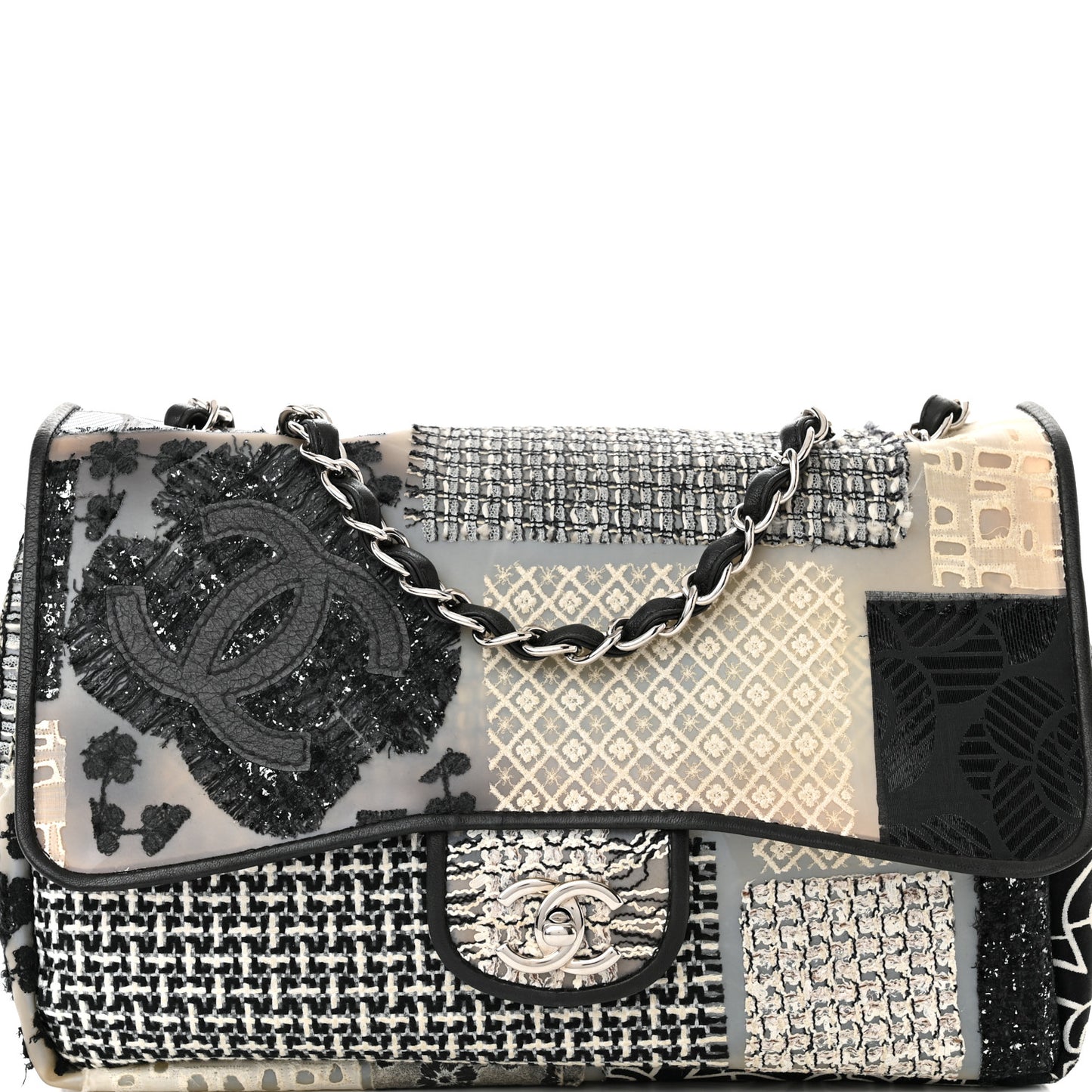 PVC Tweed Patchwork Jumbo Single Flap Black