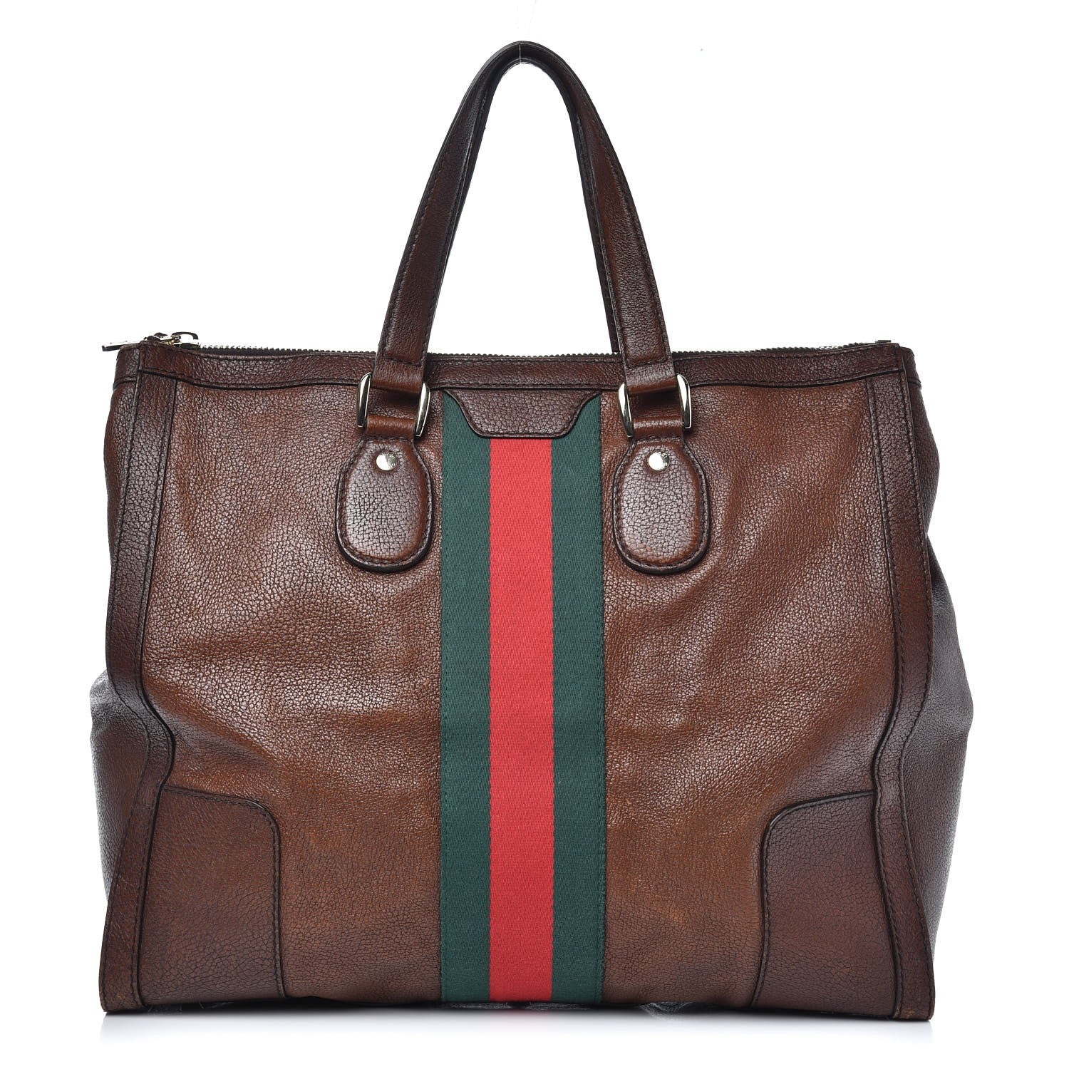 Gucci Calfskin Web Large Seventies Tote Brown 1 of 13