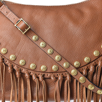 Valentino Garavani Grained Calfskin C-Rockee Fringe Hobo Light Cuir 7 of 13