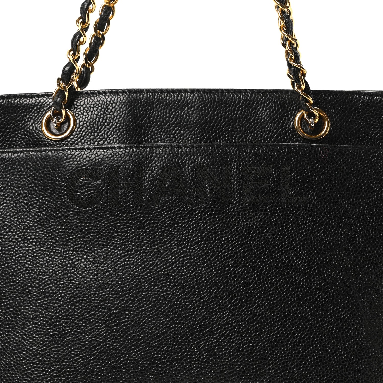 Chanel Caviar Embroidered Logo Shoulder Bag Black 8 of 10