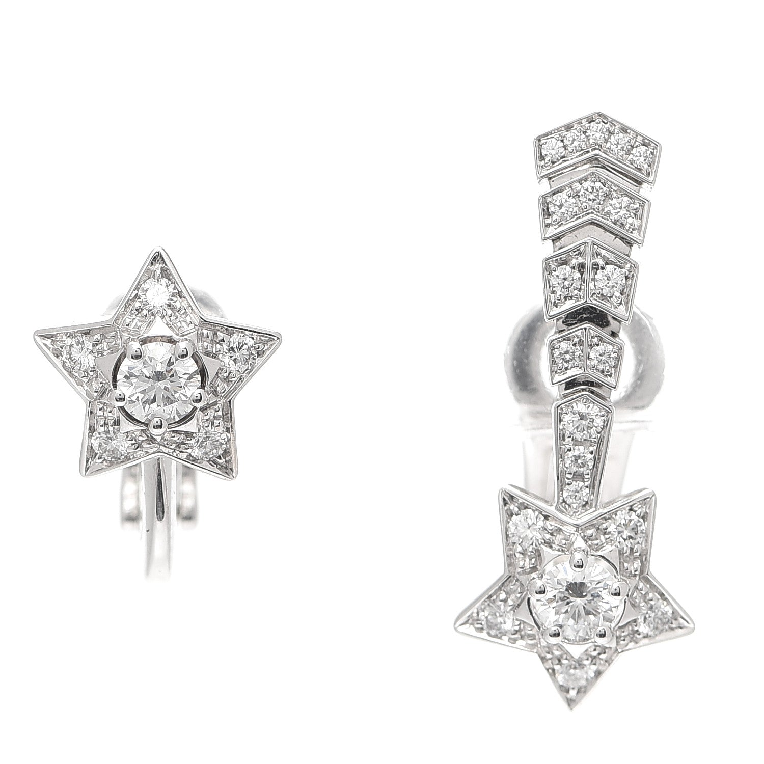 Chanel 18K White Gold Diamond Comete Chevron Earrings 1 of 5