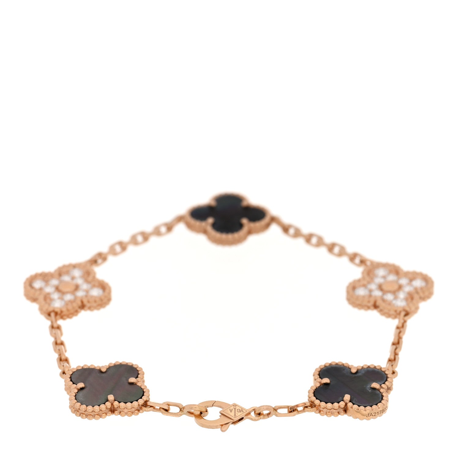 Van Cleef & Arpels 18K Rose Gold Diamond Gray Mother of Pearl 5 Motifs Vintage Alhambra Bracelet 2 of 4