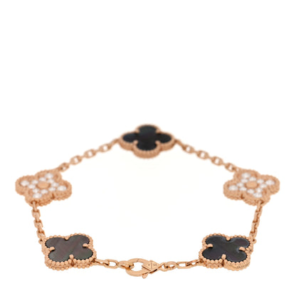 Van Cleef & Arpels 18K Rose Gold Diamond Gray Mother of Pearl 5 Motifs Vintage Alhambra Bracelet 2 of 4