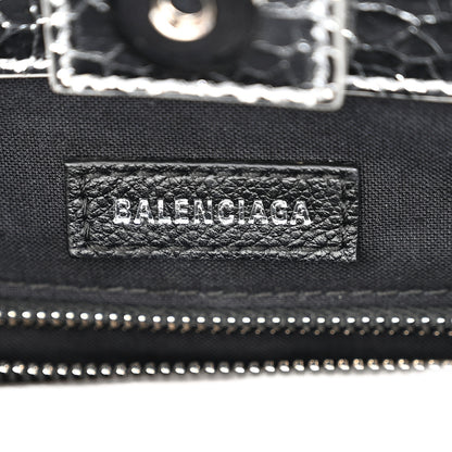 Balenciaga Crackled Mirror Calfskin Logo North South Shopper Tote XXS Silver 6 of 9