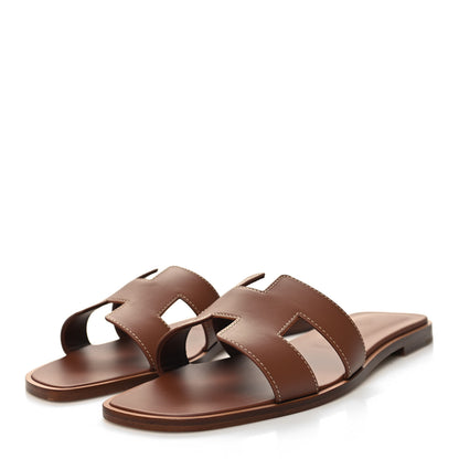 Hermes Box Calfskin Oran Sandals 40 Gold 3 of 9