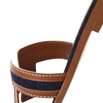 Hermes Calfskin Denim Oran Sandals 36 Bleu Brut Gold 8 of 9