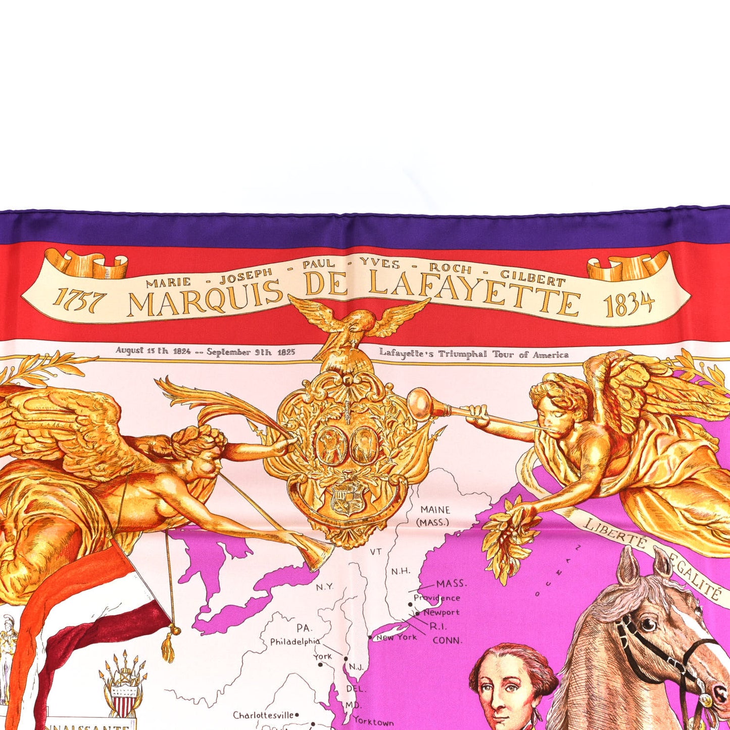 Silk Marquis De Lafayette Scarf 90 Violet Rouge Rose Poudre