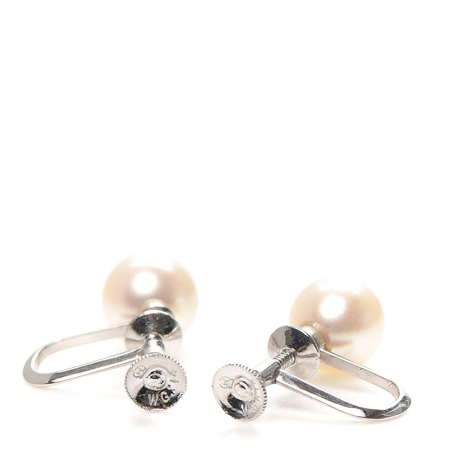 14K White Gold Akoya Pearl 8mm Screw Back Earrings