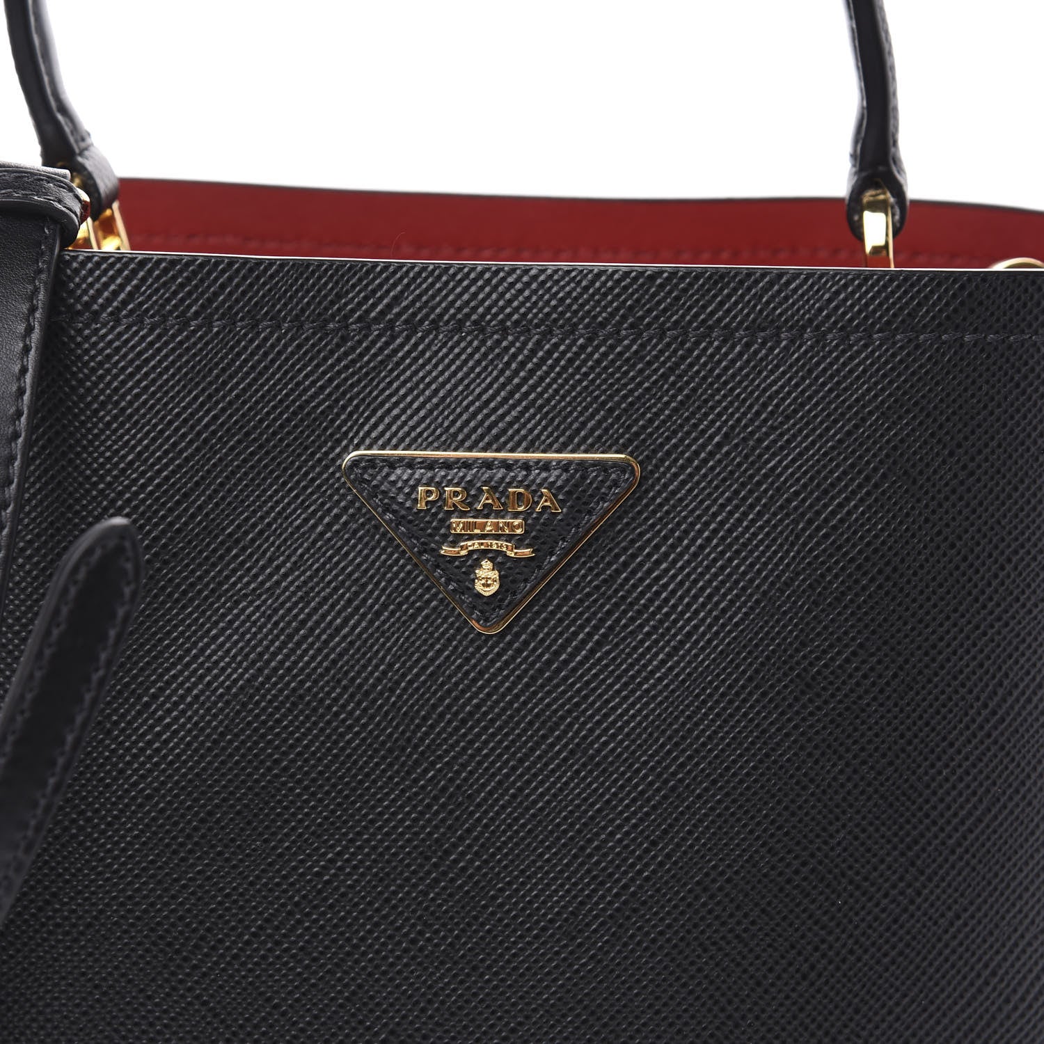 Prada Saffiano Cuir Medium Panier Bucket Bag Black Fuoco 10 of 10