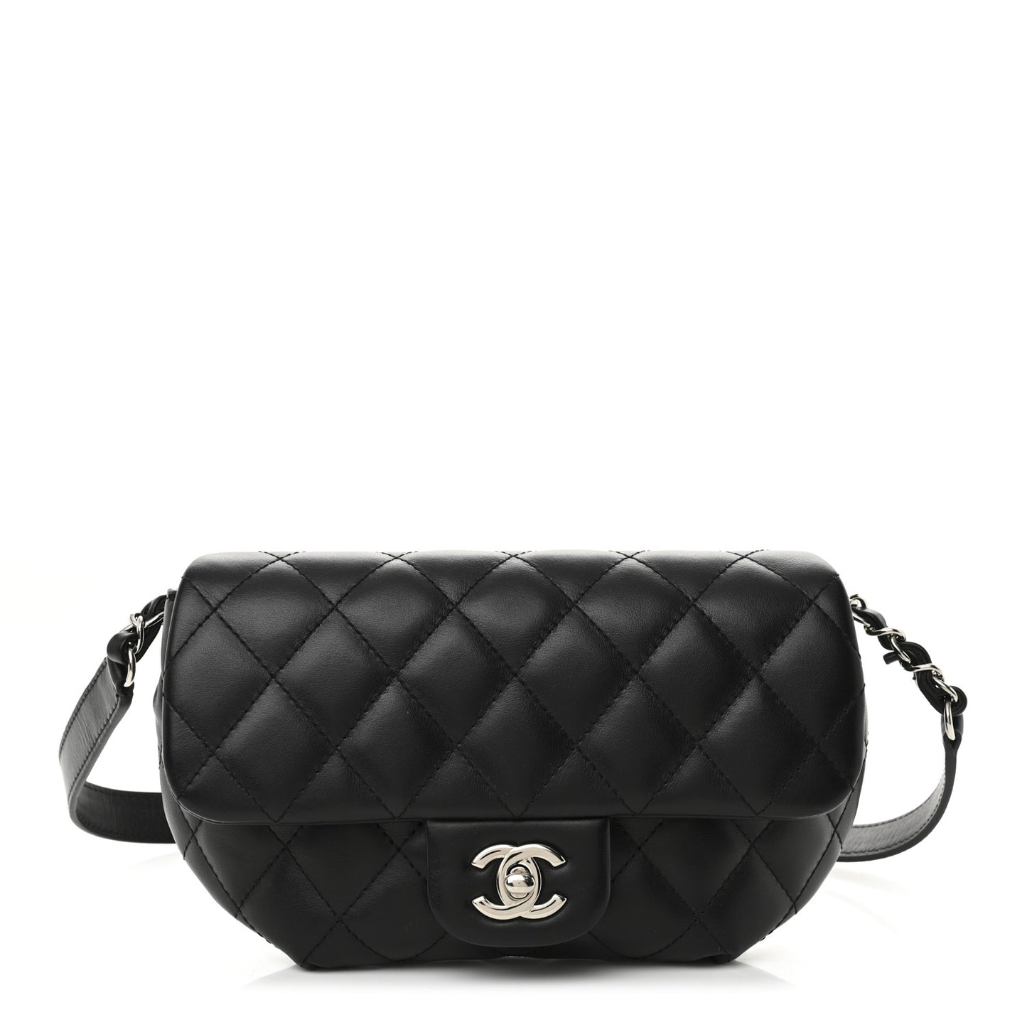 Calfskin Quilted CC Uniform Flap Belt Bag Black