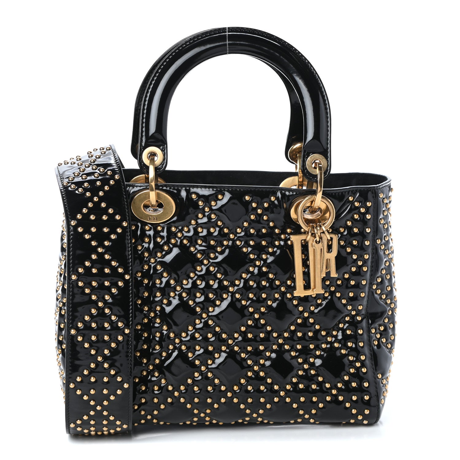 Christian Dior Patent Studded Medium Supple Lady Dior Black 1 of 10