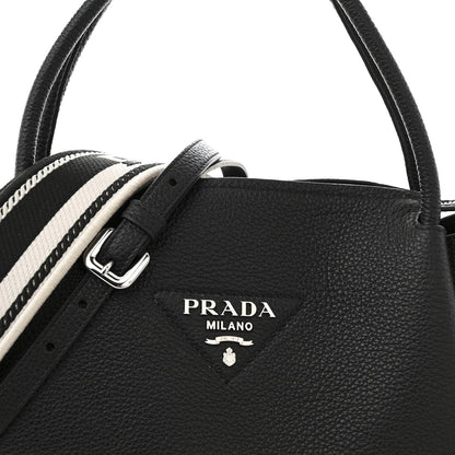 Prada Vitello Daino Soft Medium Zippered Top Handle Bag Black 8 of 10