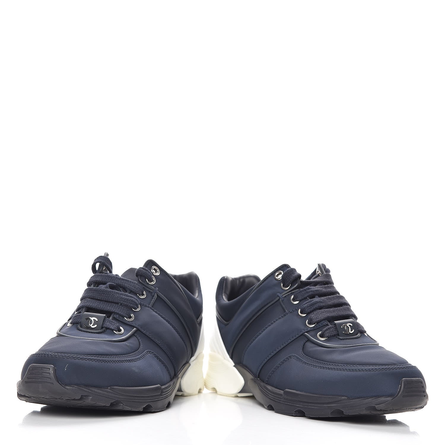 Chanel Nylon Calfskin CC Sneakers 37 Navy White 6 of 11