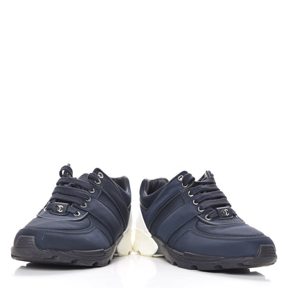 Chanel Nylon Calfskin CC Sneakers 37 Navy White 6 of 11