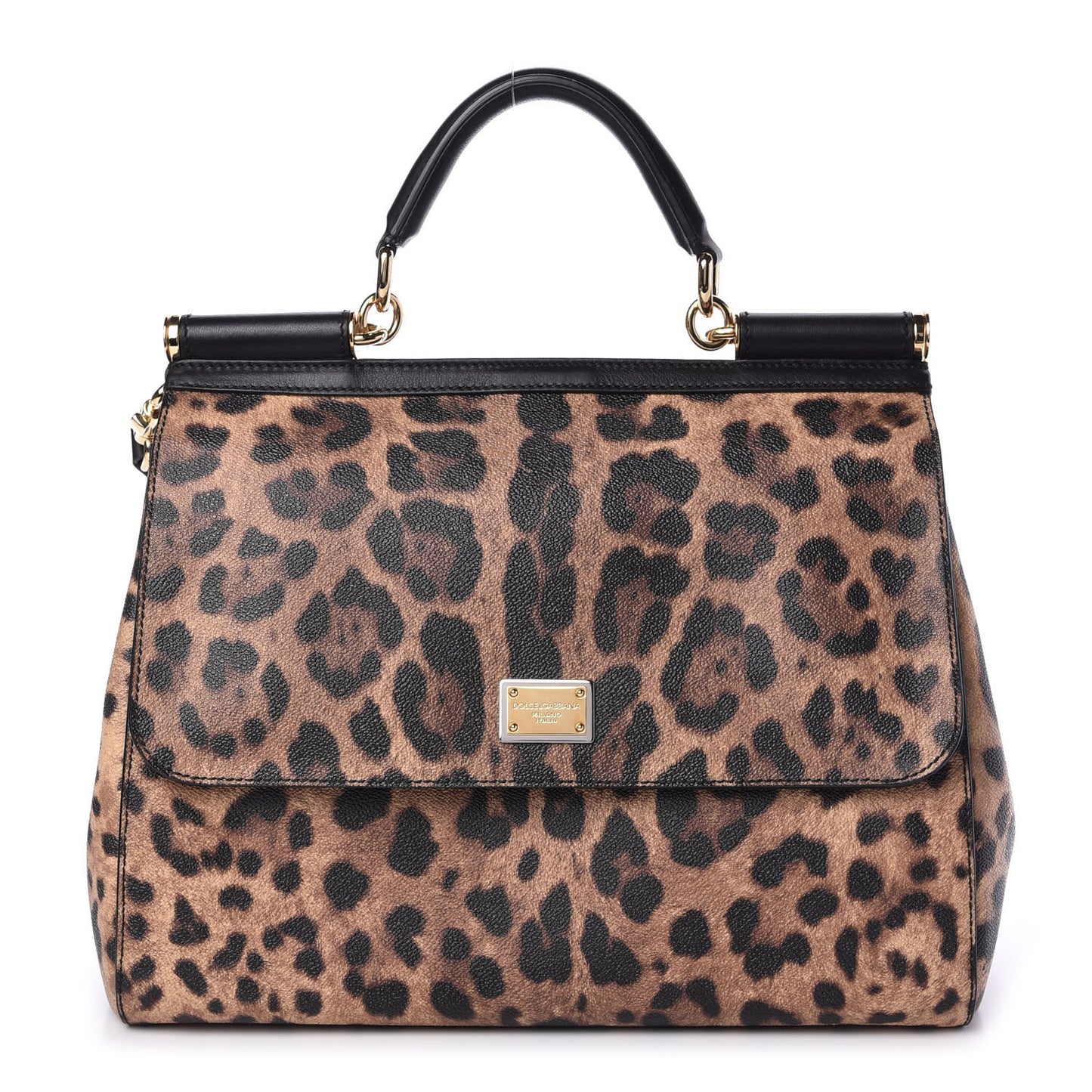 Dauphine Leopard Print Large Miss Sicily Satchel Black