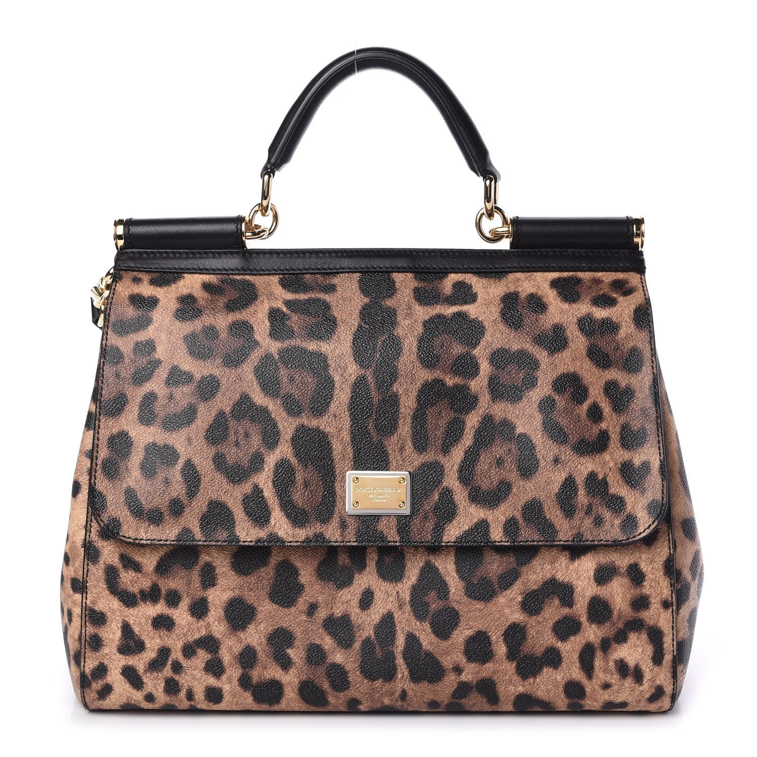 Dolce & Gabbana Dauphine Leopard Print Large Miss Sicily Satchel Black 1 of 9