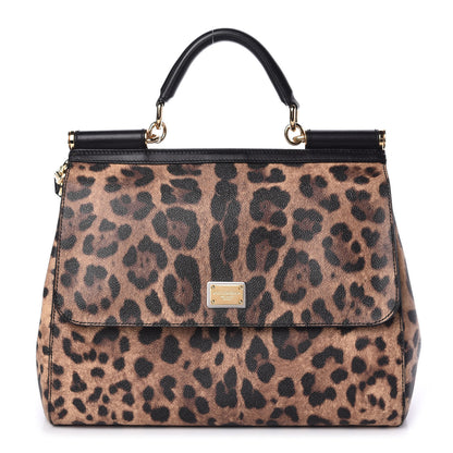 Dolce & Gabbana Dauphine Leopard Print Large Miss Sicily Satchel Black 1 of 9