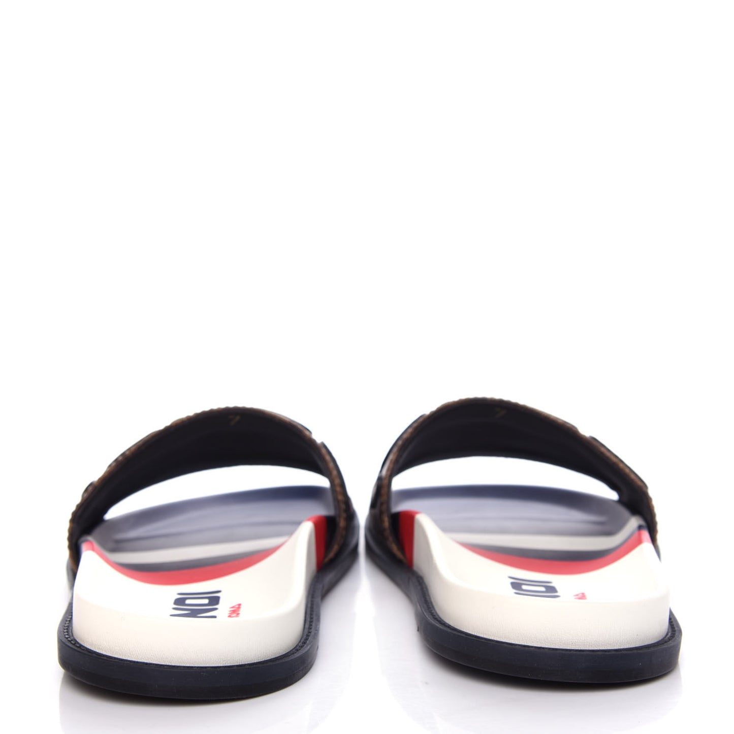 X FILA Glazed Fabric Calfskin FF 1974 Mania Mens Slide Sandals 7 Mogano Panna Blueberry Caipiroska