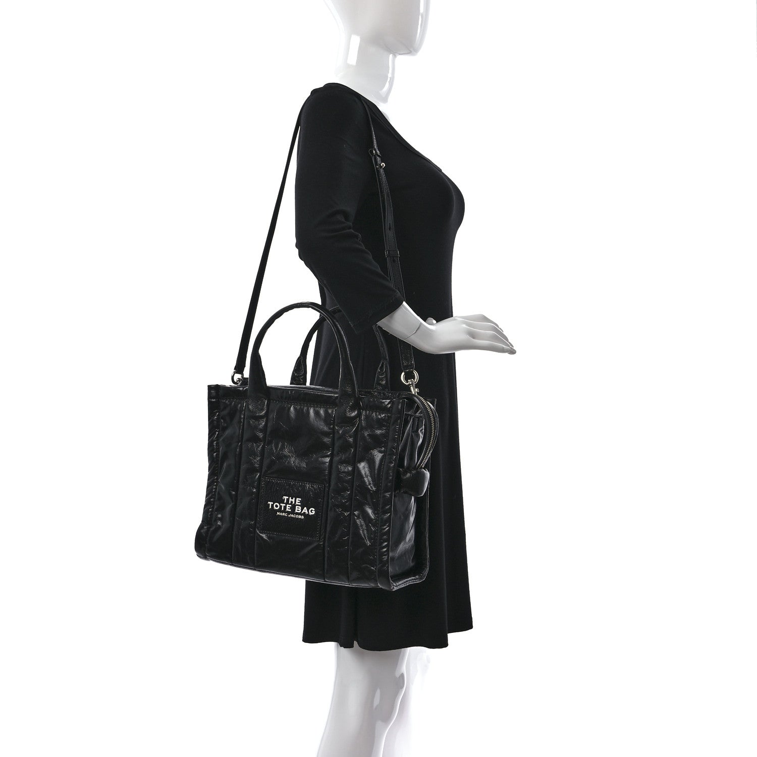 Marc Jacobs Shiny Crinkled Calfskin Small The Tote Bag Black 2 of 9