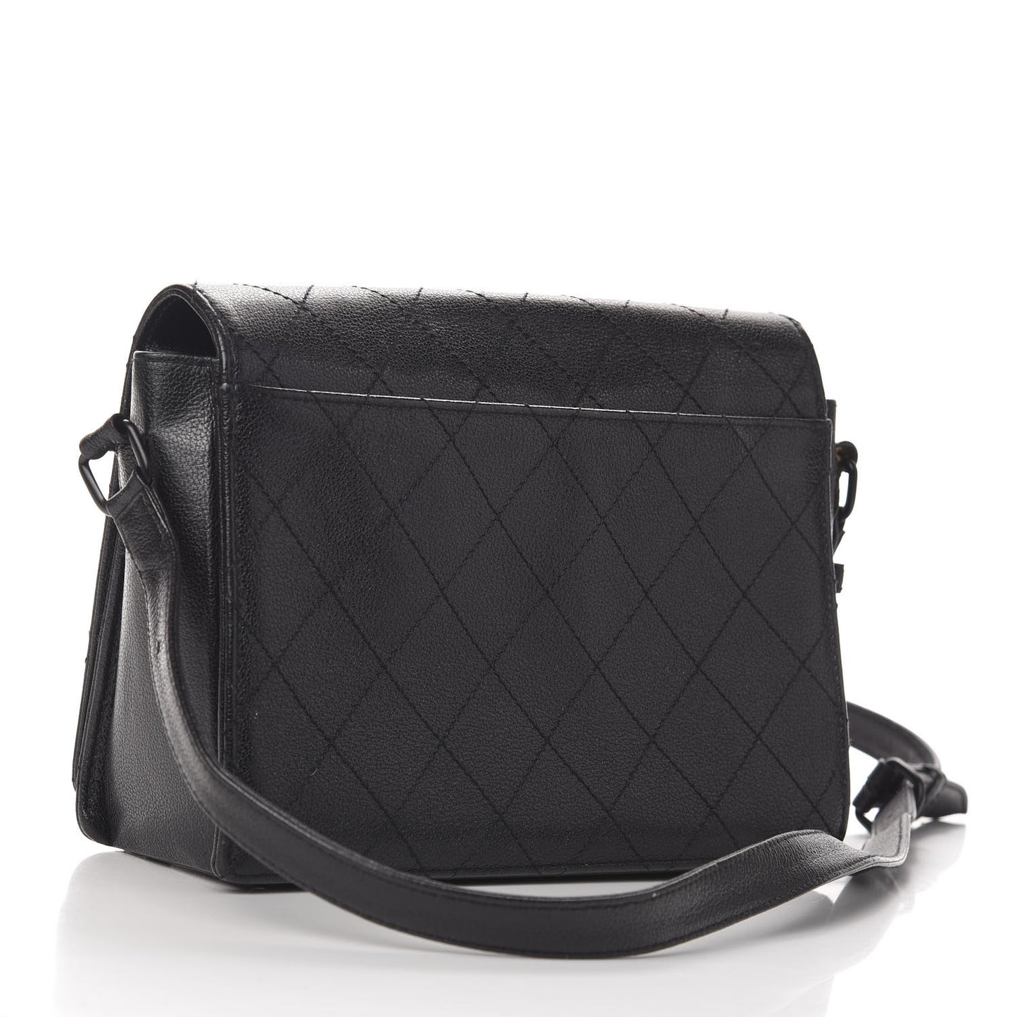 Calfskin Stitched Mademoiselle Flap Black