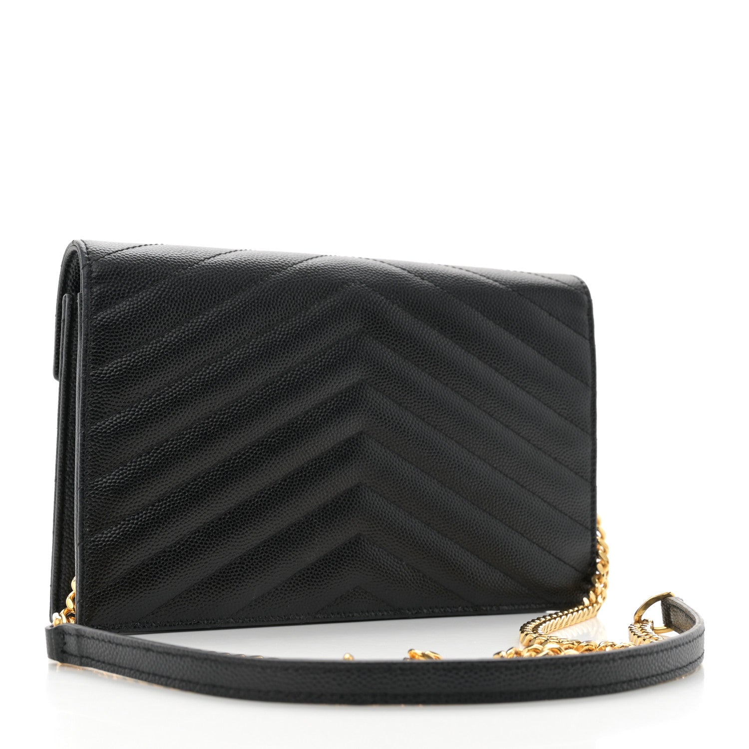 Saint Laurent Grain De Poudre Matelasse Chevron Monogram Envelope Chain Wallet Black 3 of 13