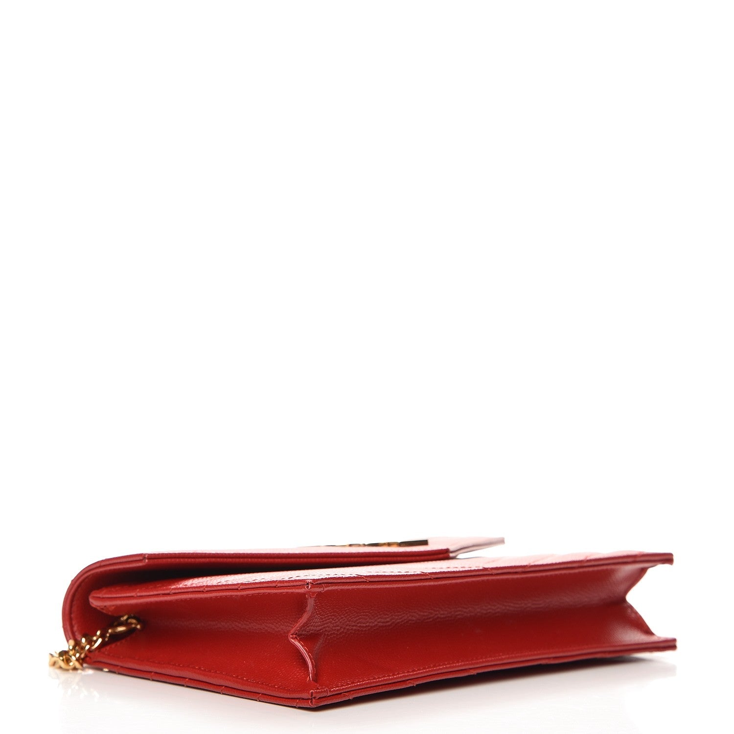 Saint Laurent Grain De Poudre Matelasse Chevron Monogram Envelope Chain Wallet New Red 4 of 8