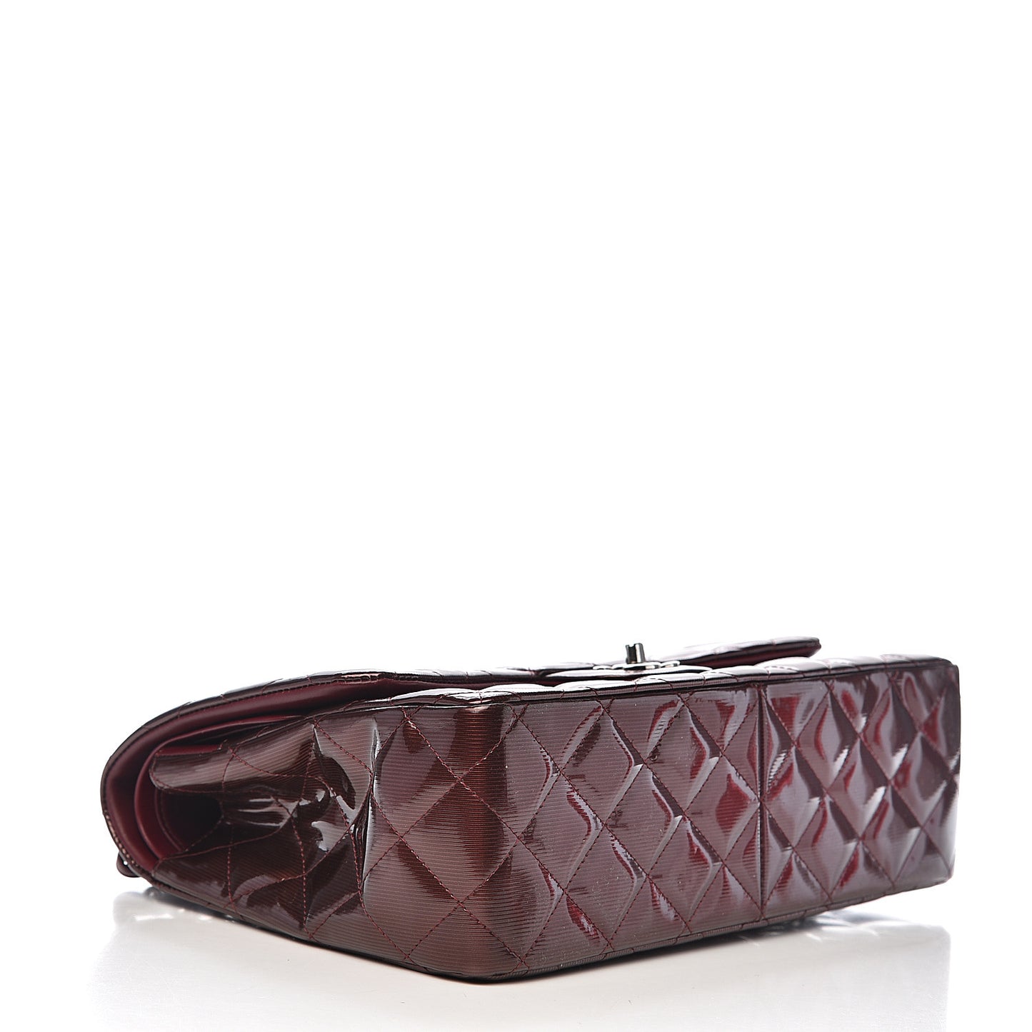 Striated Patent Quilted Jumbo Double Flap Burgundy