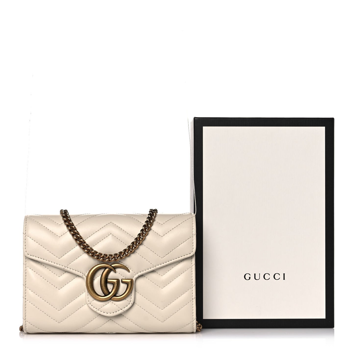 Calfskin Matelasse GG Marmont Chain Wallet Mystic White