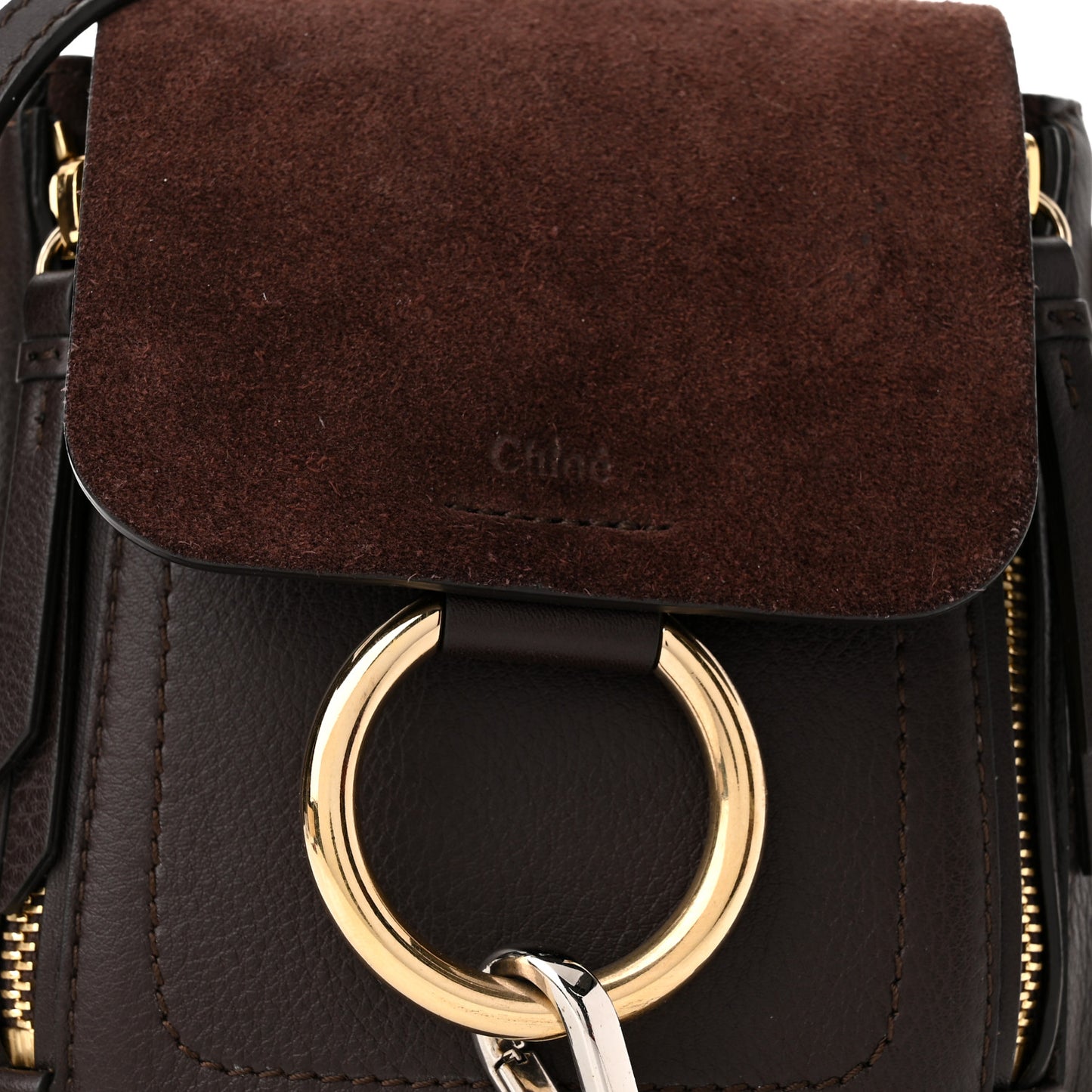 Suede Calfskin Mini Faye Backpack Carbon Brown