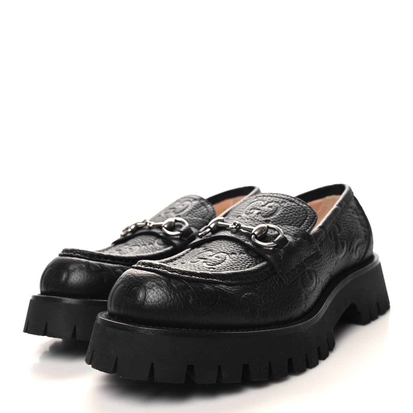 Piuma Calfskin Embossed Womens Jeanne Platform Lug Sole 30/45mm Loafers 40.5 Black