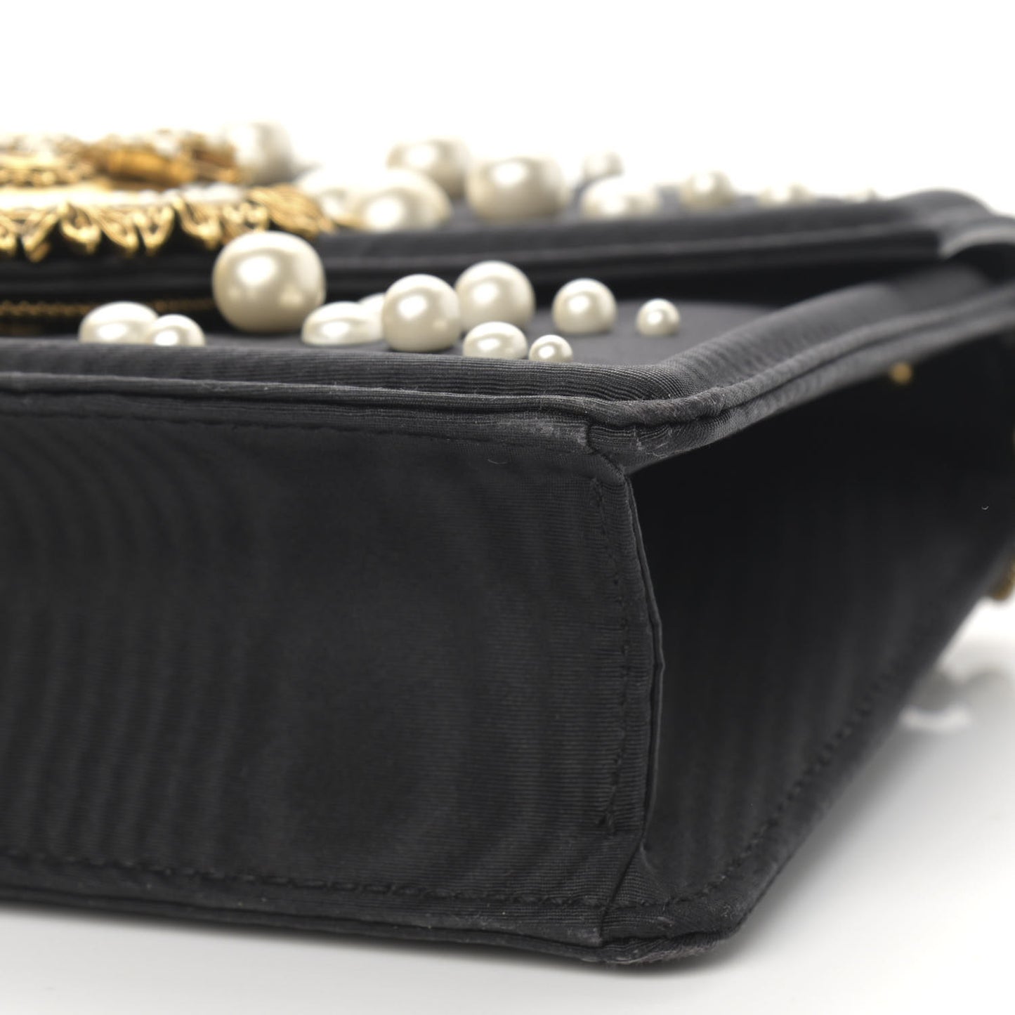 Moire Pearl Embellished Small Devotion Top Handle Bag Black