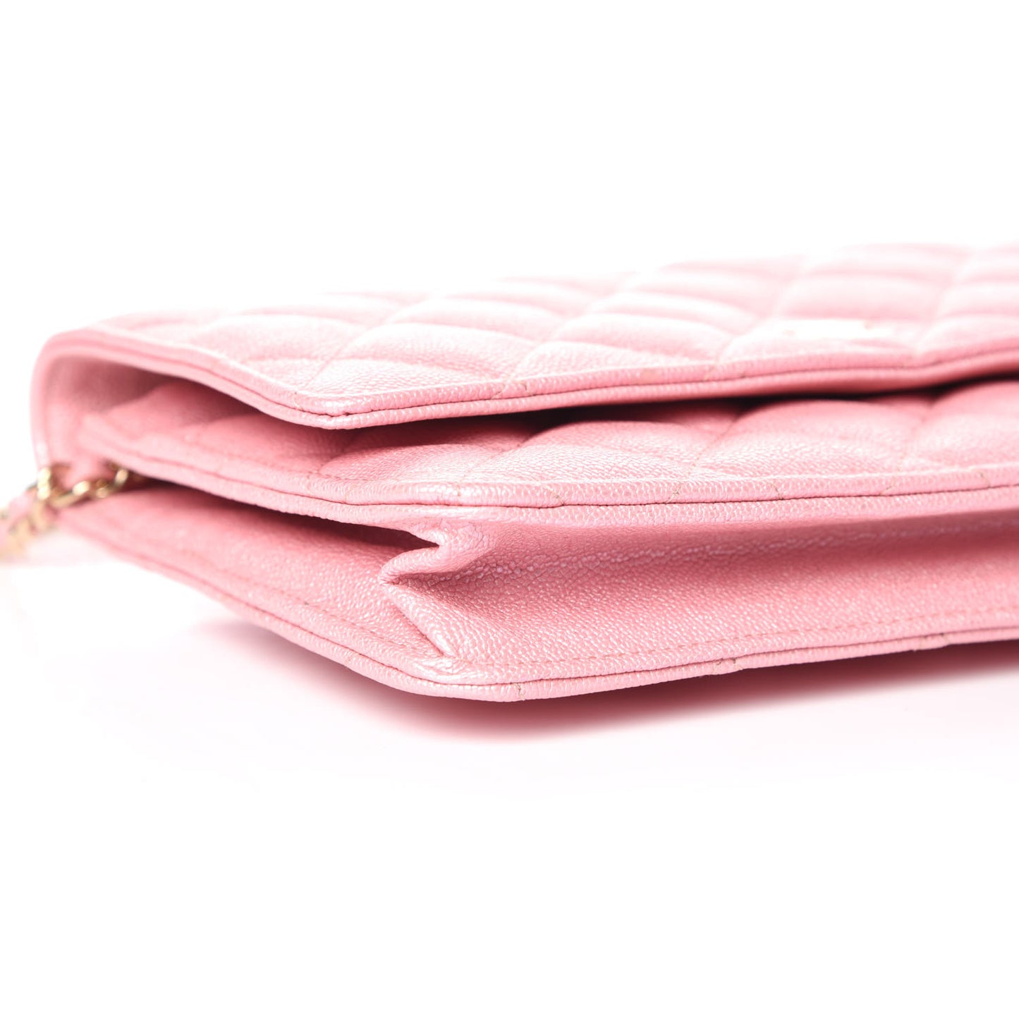 Iridescent Caviar Quilted Wallet on Chain WOC Rose Pink