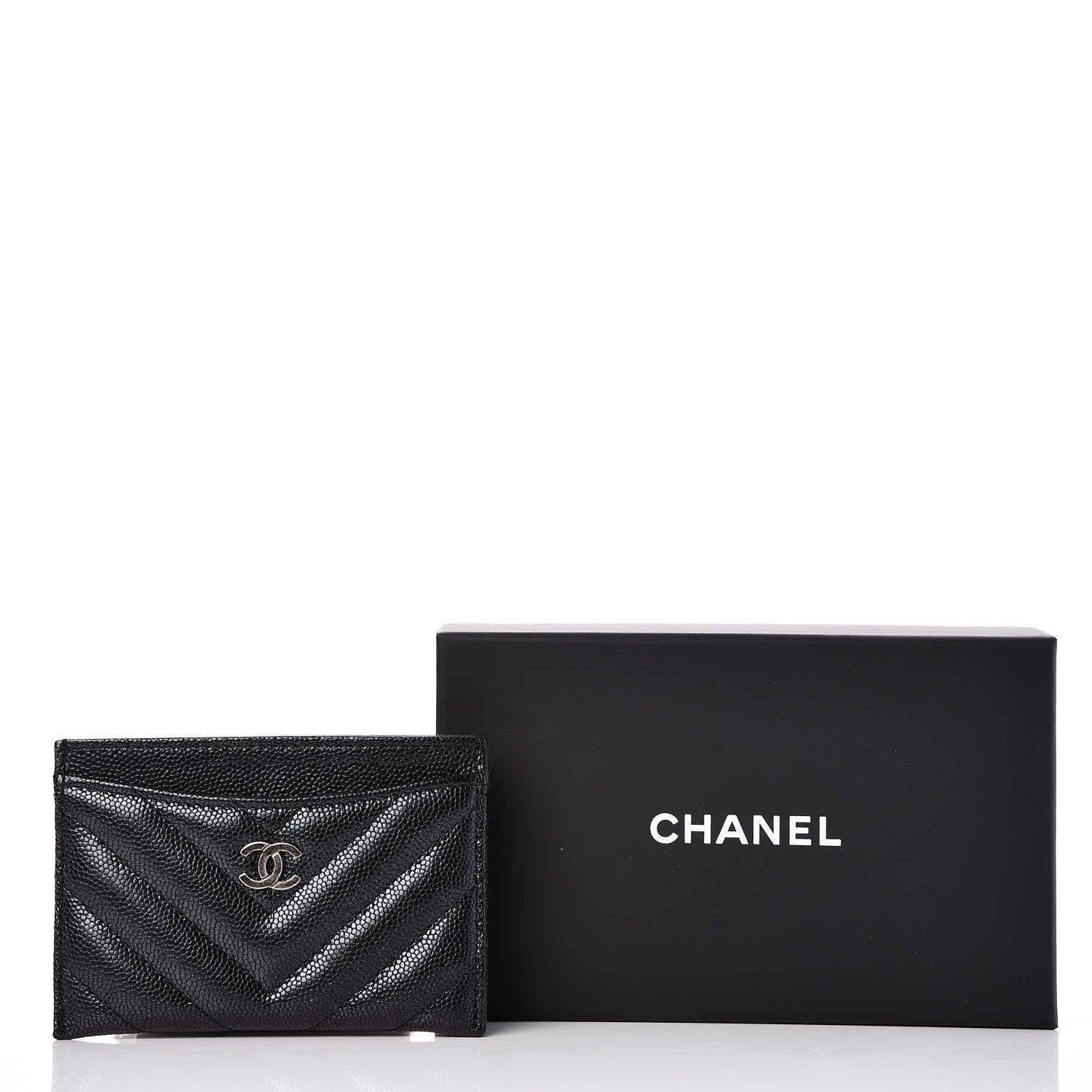 Chanel Iridescent Caviar Chevron Quilted Card Holder Black 9 of 9