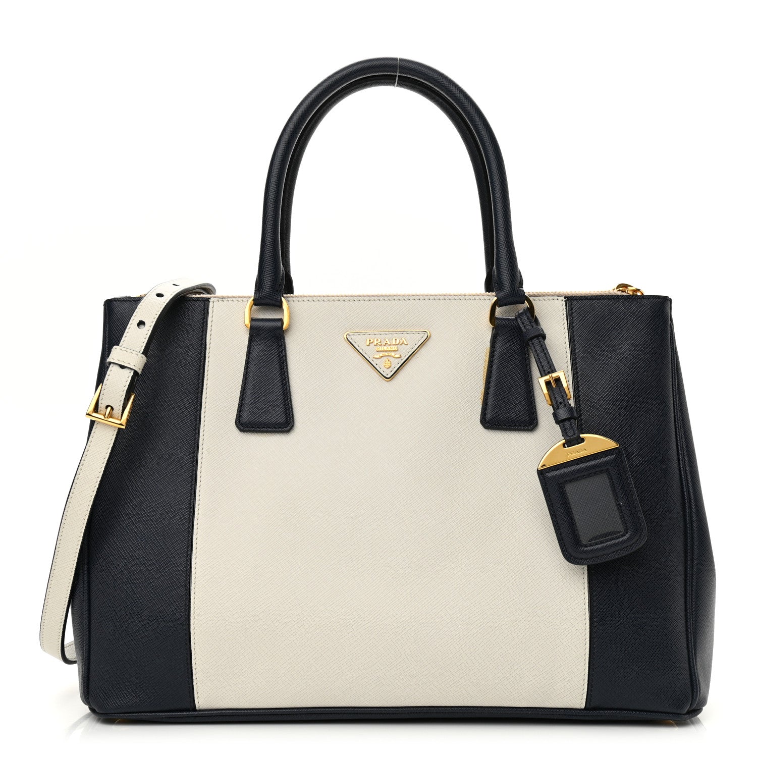 Prada Saffiano Lux Colorblock Medium Galleria Double Zip Tote Talco Baltico 1 of 10